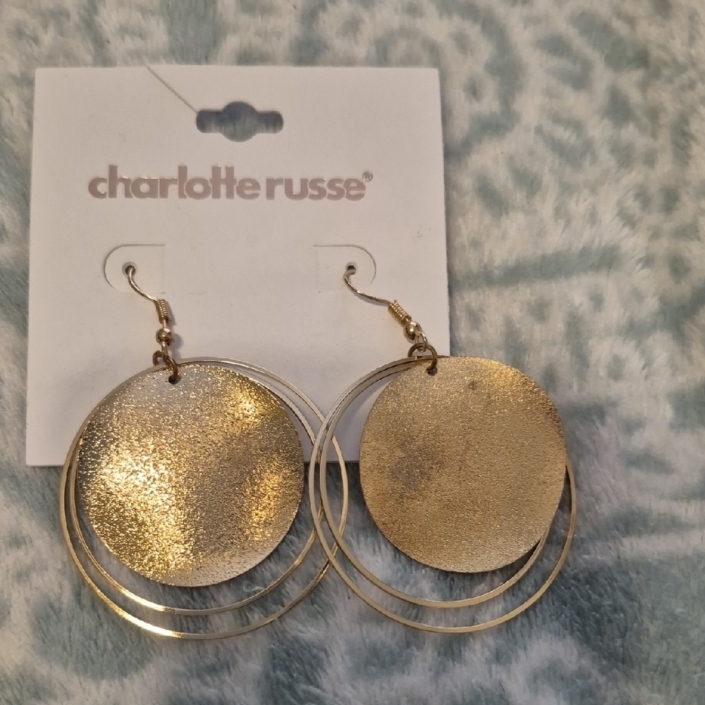Charlotte Russe Shimmery Gold Disc and Ring Drop Earrings